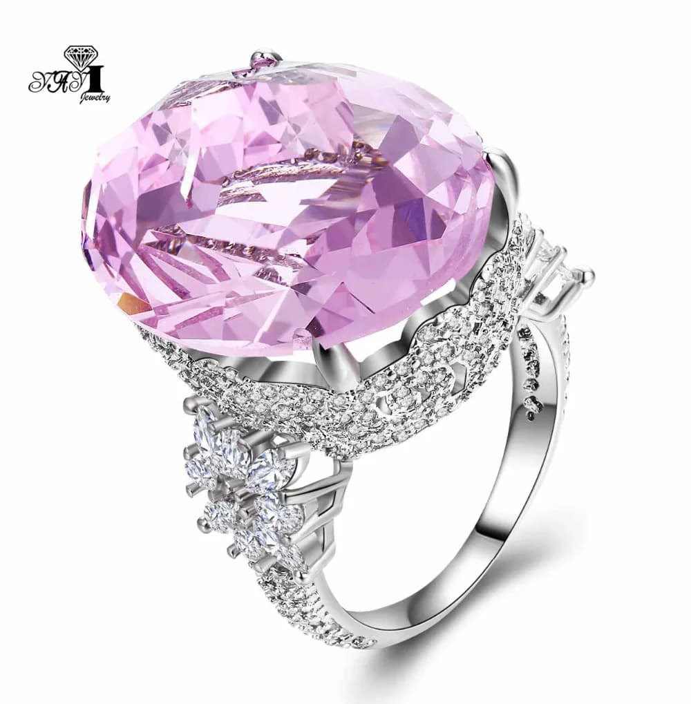 YaYI – bijoux princesse 18x22mm, grosses pierres précieuses roses en Zircon couleur argent, bagues d