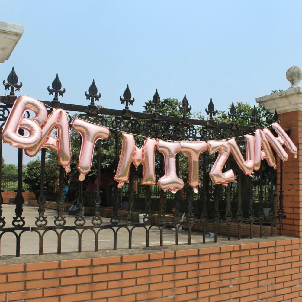 Décoration de fête Bat Mitzvah, or rose, ballons argentés, bannière, toile de fond de photomaton, dé