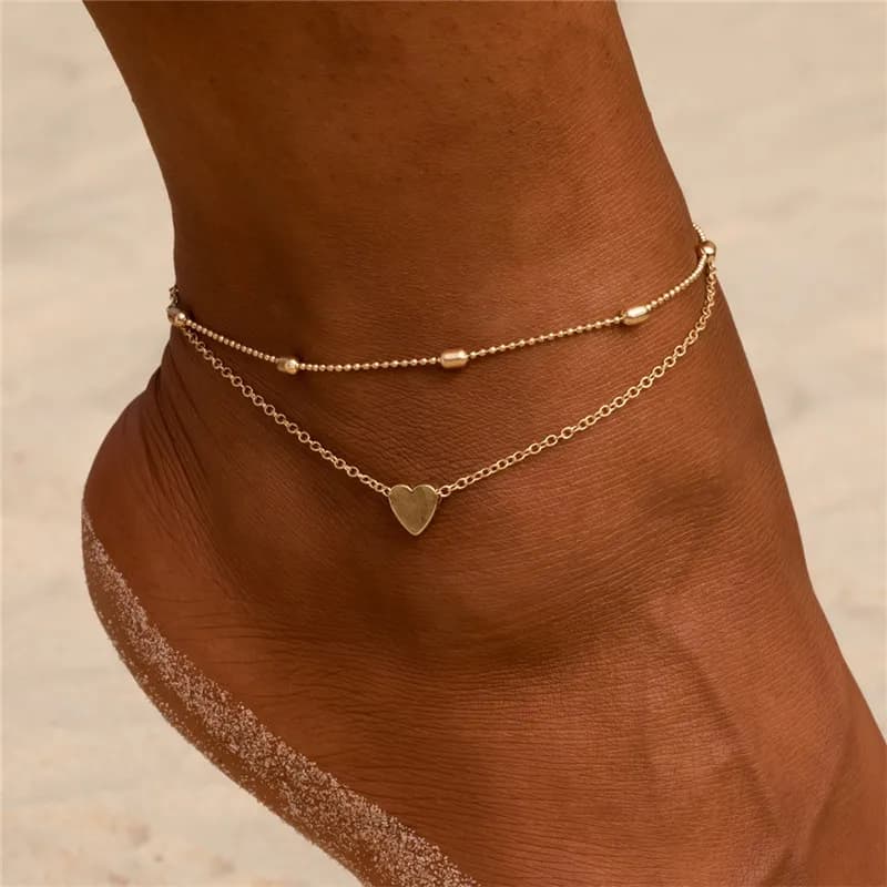 LETAPI deux couches chaîne coeur Style couleur or/argent bracelets de cheville pour femmes Bracelets