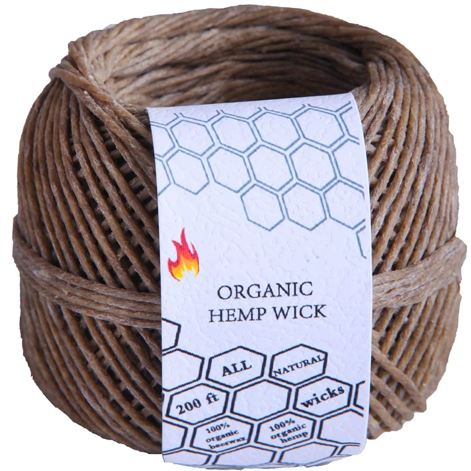 Mèche de chanvre 100% biologique, 200 pieds, recouverte de cire d'abeille naturelle, taille Standard