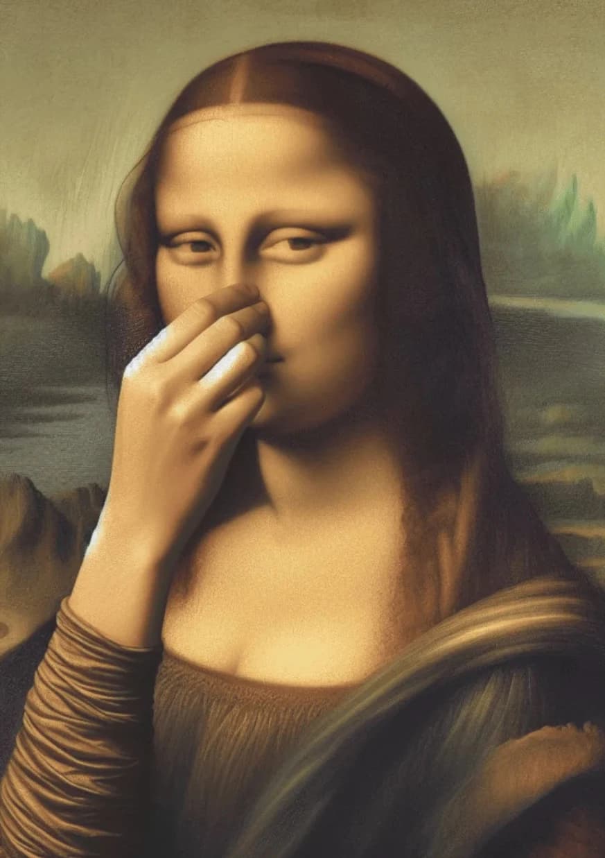Affiche Mona Lisa couvrant son nez, affiche murale, humour toilette, drôle, NOUVEAU 2026