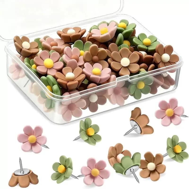 Punaises décoratives en résine en forme de fleurs, mignonnes et colorées, pour tableau photo, bureau