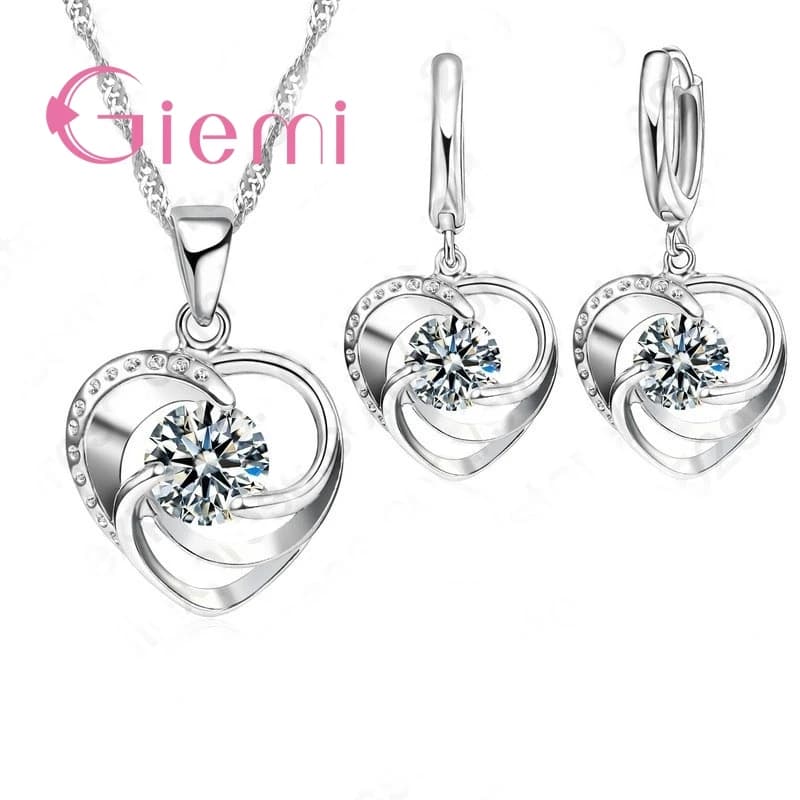 Collier charmant en cristal en forme d'amour pour femmes, chaîne avec pendentif en argent Sterling 9