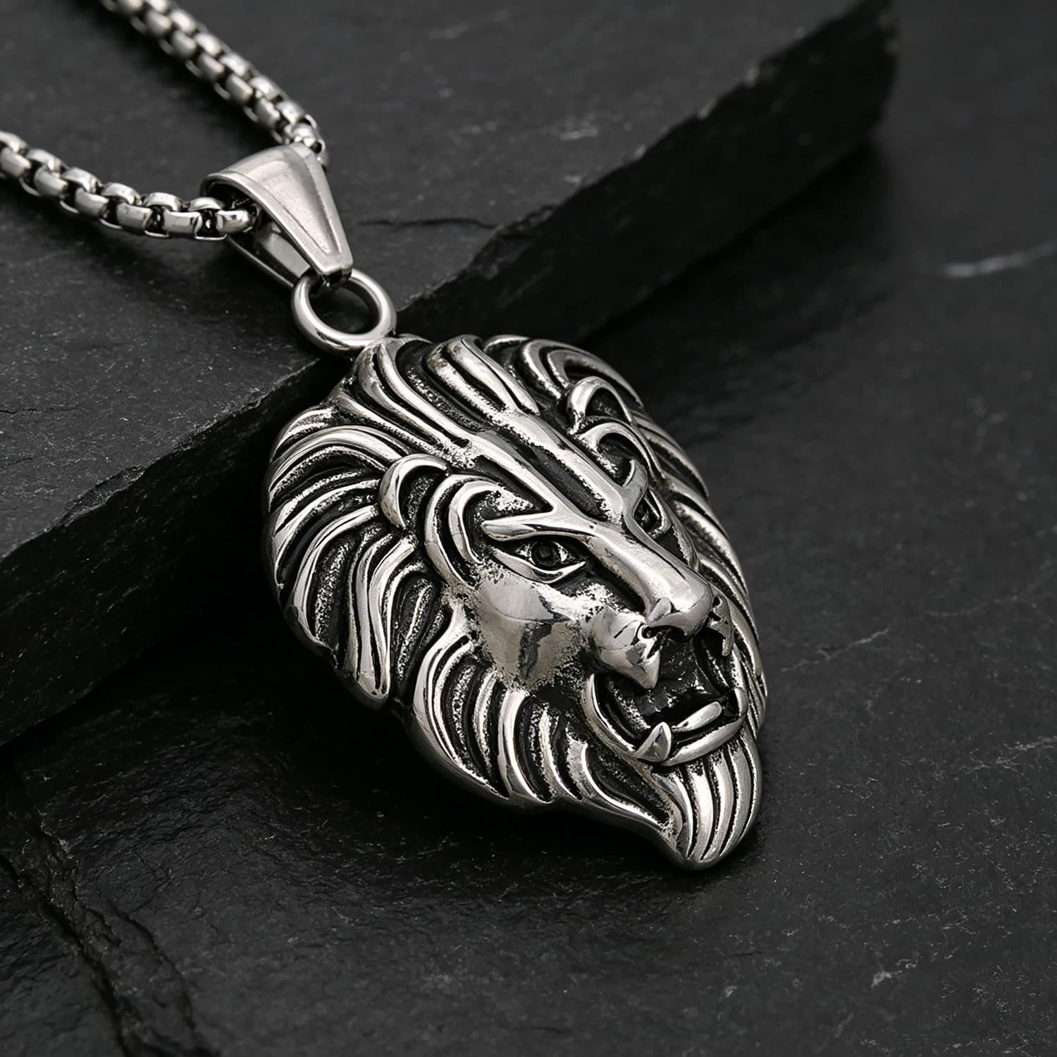 Pendentif Tête de Lion pour Homme en Acier Inoxydable 316L Anti-ternissement, Couleur Or/Argent, Amu