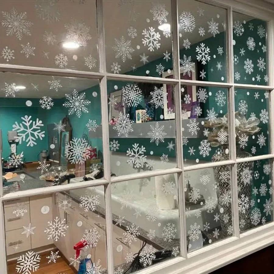 114 pièces d'autocollants de fenêtre flocon de neige blanc, décoration de célébration de vacances d'