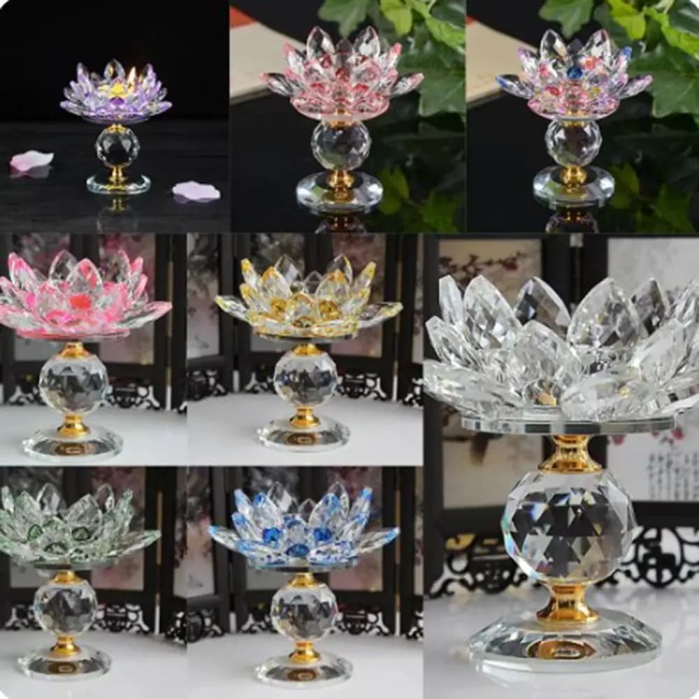 Hoom décor cristal Lotus bougeoir verre clair fleur de Lotus chandelier scintillant 8 couleurs Lotus