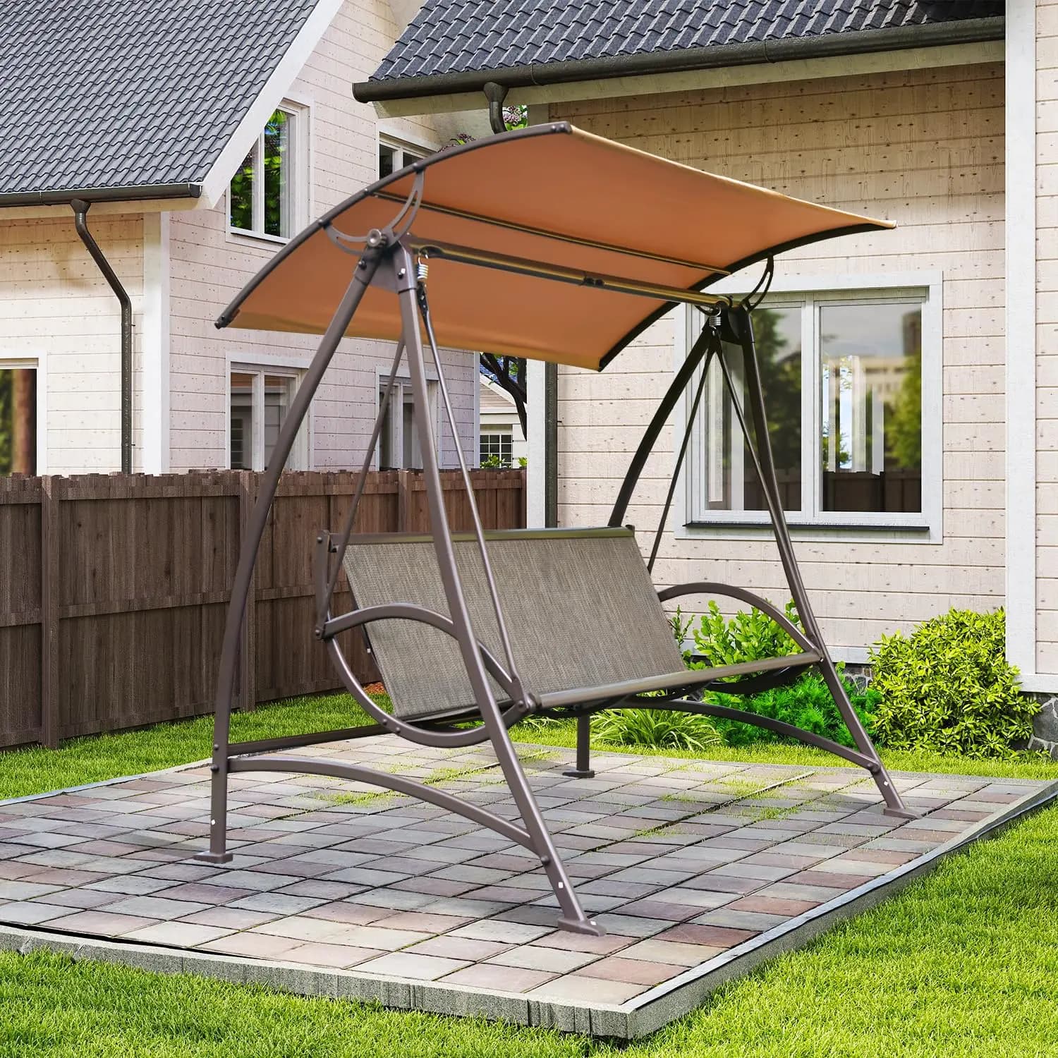 Chaise pivotante de loisirs en plein air à 3 places, avec hamac à bascule, auvent, gazebo et Pergola