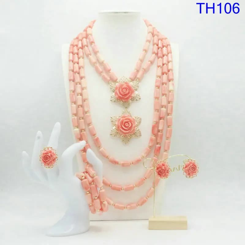 Ensemble de bijoux en perles de corail de mode africaine, ensemble de bijoux plaqué or pour mariée