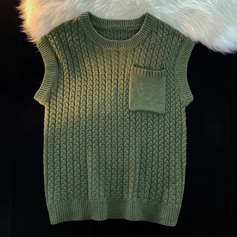 Pull homme gilet printemps automne mode Harajuku tricoté col rond poche pull beau décontracté Street