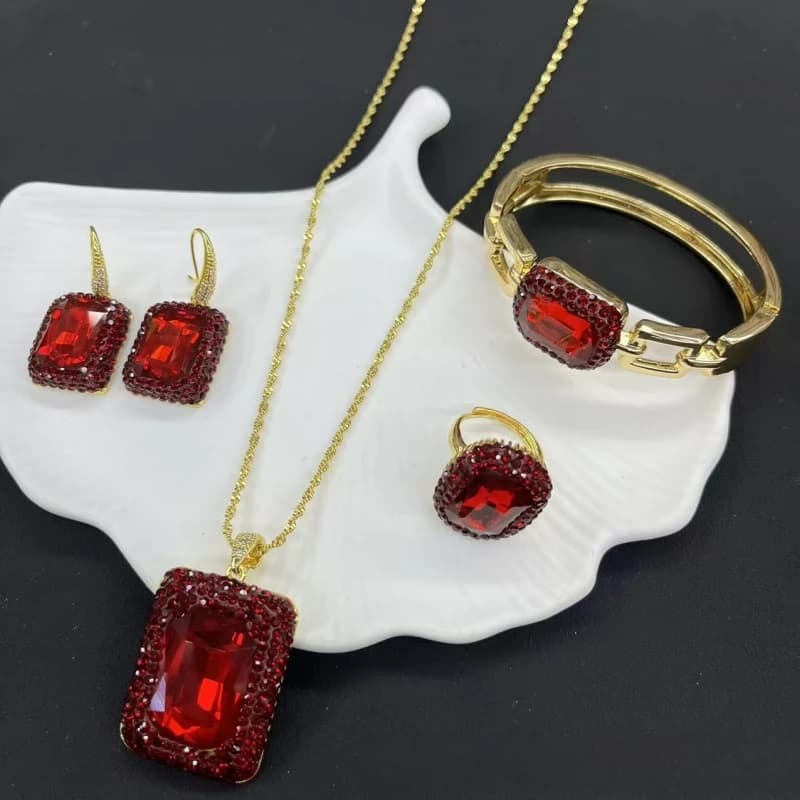 Parures de bijoux de luxe pour femmes, collier, boucles d'oreilles et bague en cristal carré de gran