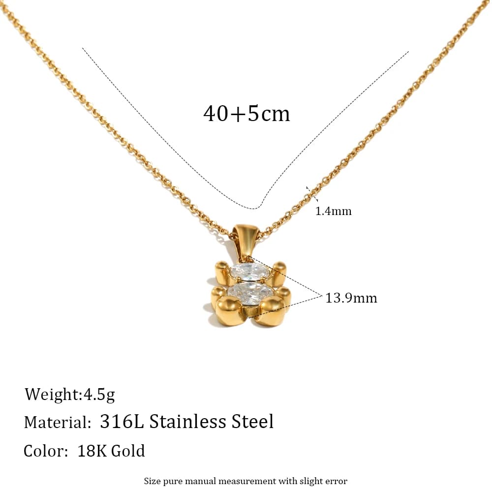 E.B.belle Ensemble de bijoux Ours Mignon Plaqué Or, Collier Ours Assis en Zircon et Boucles d'Oreill