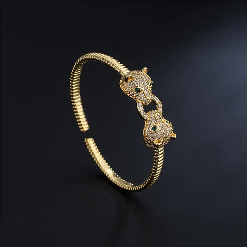 Bracelet ouvert tête de chimléopard pour hommes et femmes, bracelet en or 18 carats, plaqué or, cade