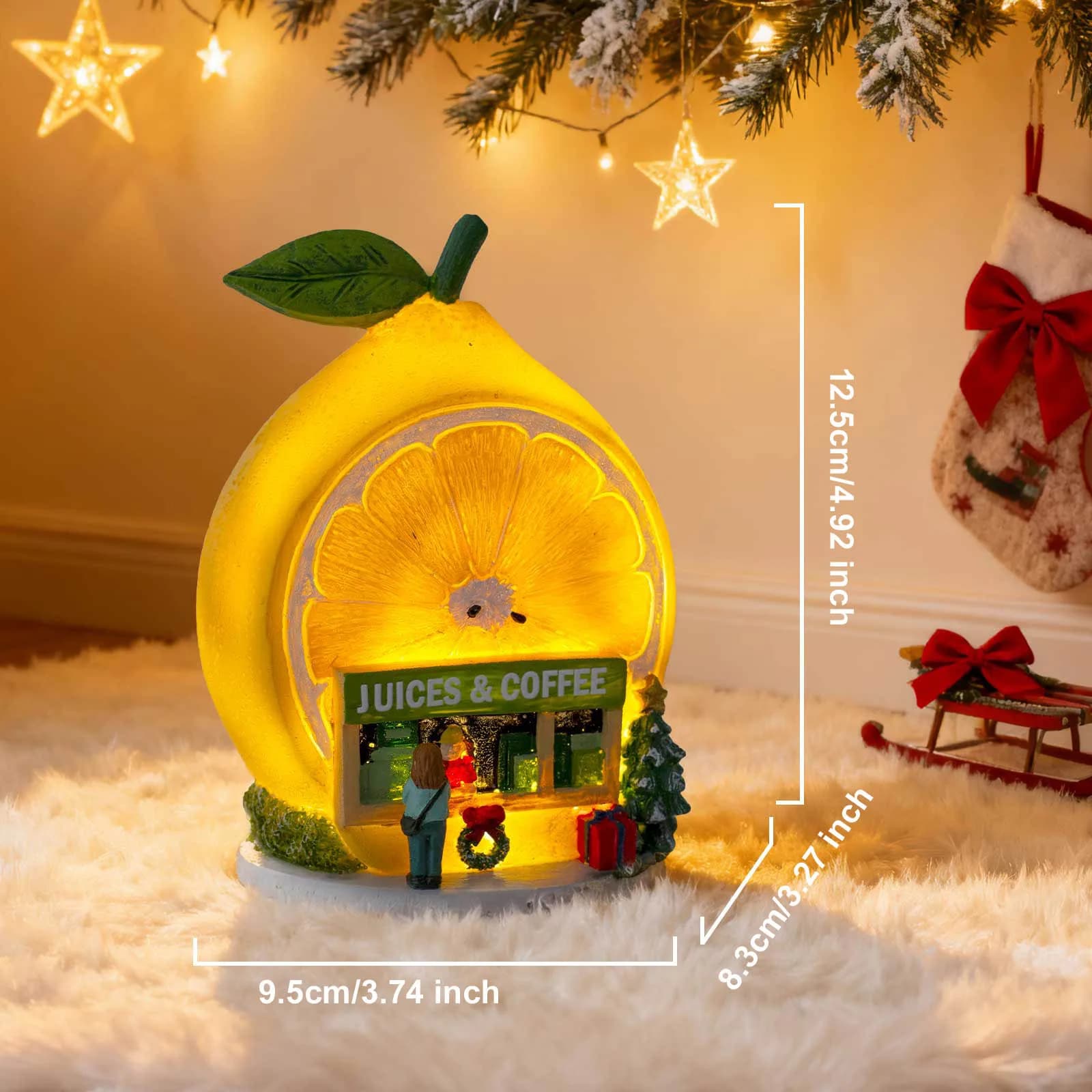 Ornement de noël pour jus de citron et café, figurine de collection de vacances lumineuse à LED, déc