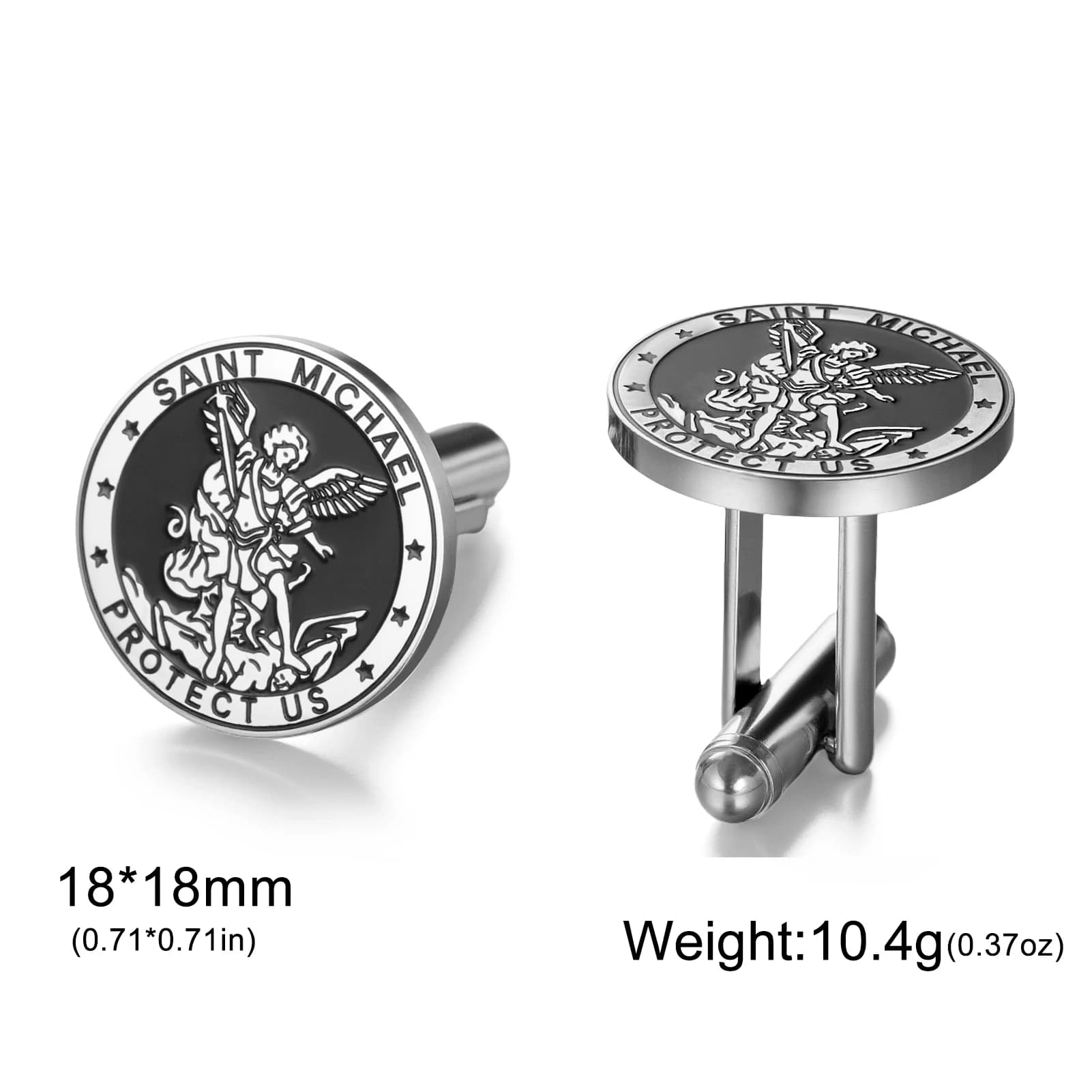 LIKGREAT Boutons de manchette Archange Saint Michel en acier noir antique gravé 18×18mm, bijoux de p