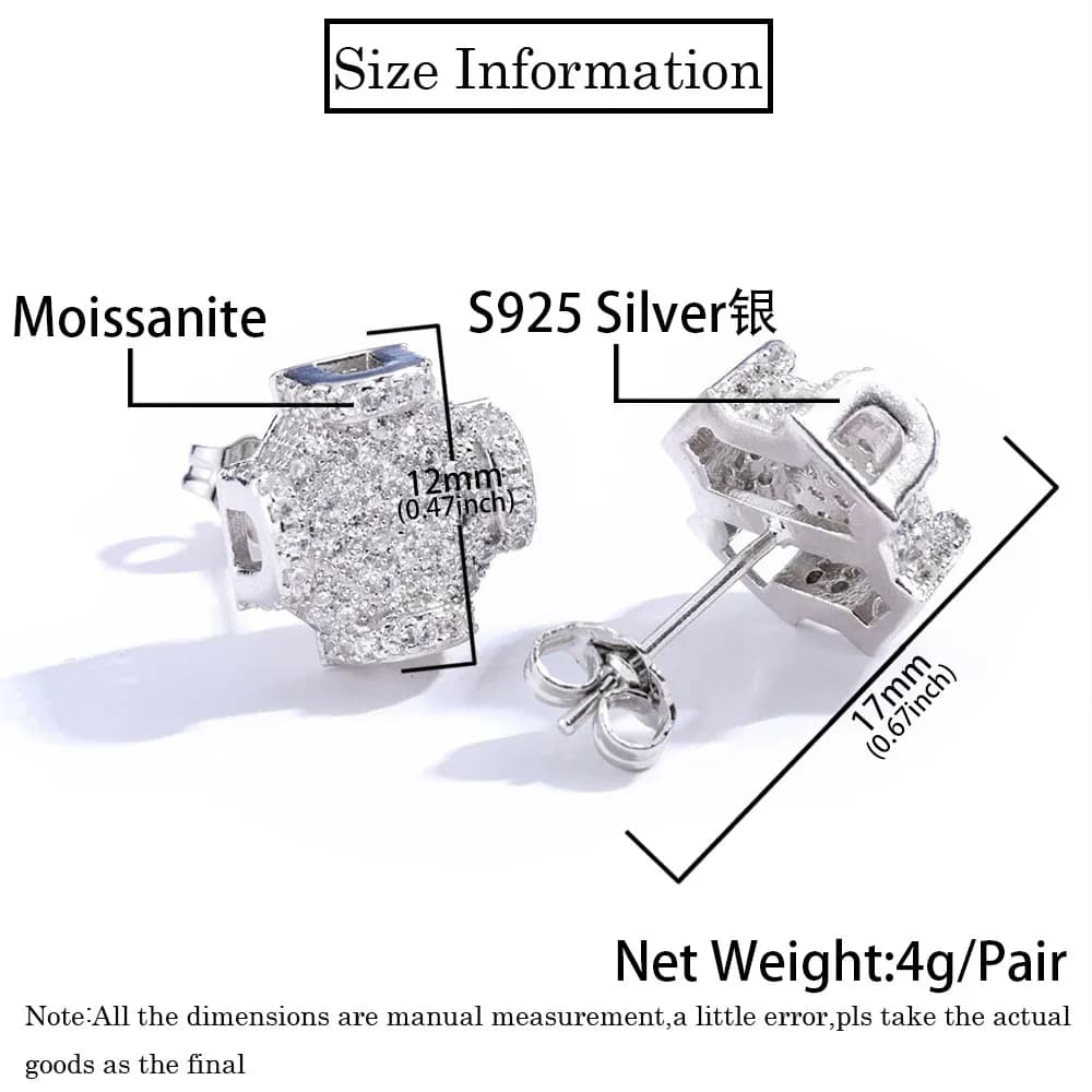 ESEllEM-Boucles d'oreilles en argent regardé 925 pour hommes et femmes, bijoux fins, 12mm, diamant g