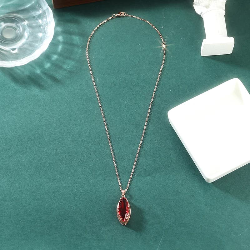 Nouveau Collier Pendentif Mariée Ethnique Couleur Or Rose, Bijou Vintage avec Grand Rhombus en Pierr