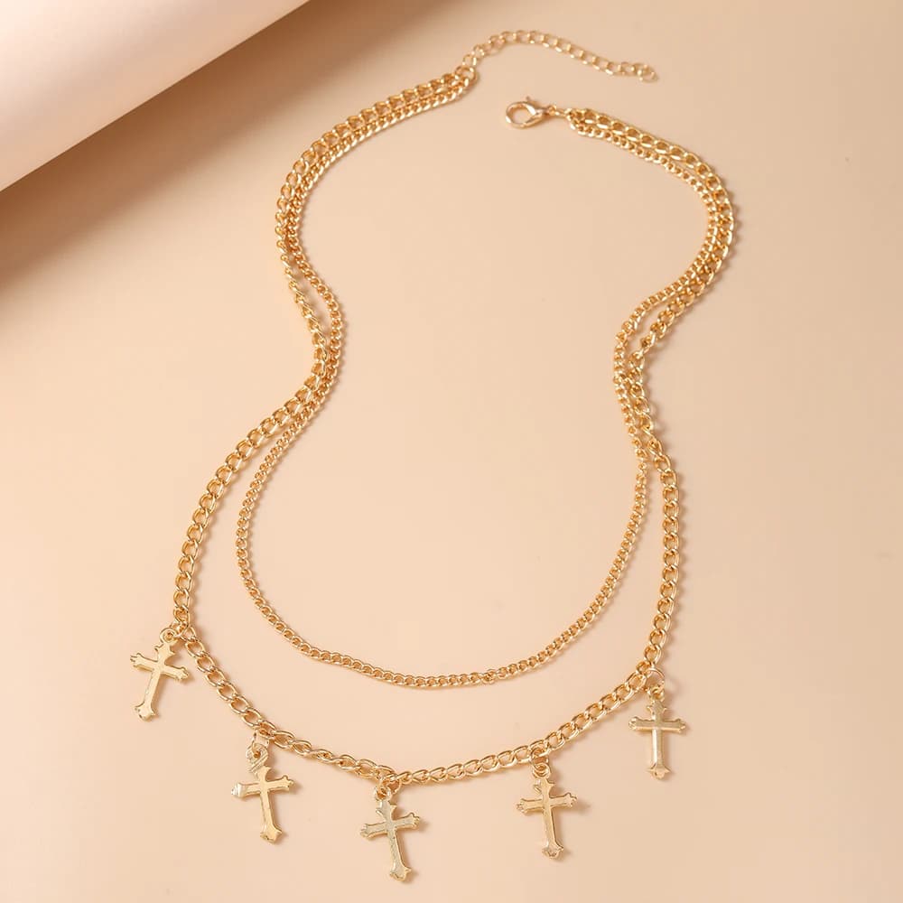 Aihua – collier avec pendentif croix gothique couleur or pour femmes, collier ras du cou en métal Pu