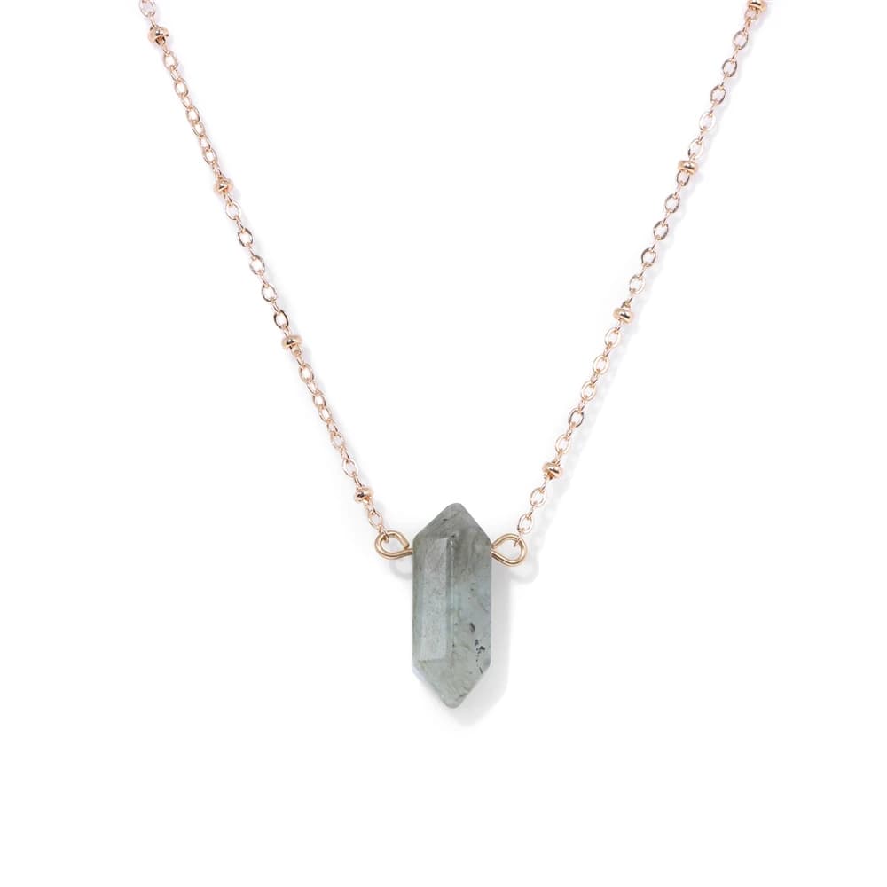 Collier pendentif améthystes hexagonales, quartz Amazonite naturelle, œil de tigre, chaîne en pierre