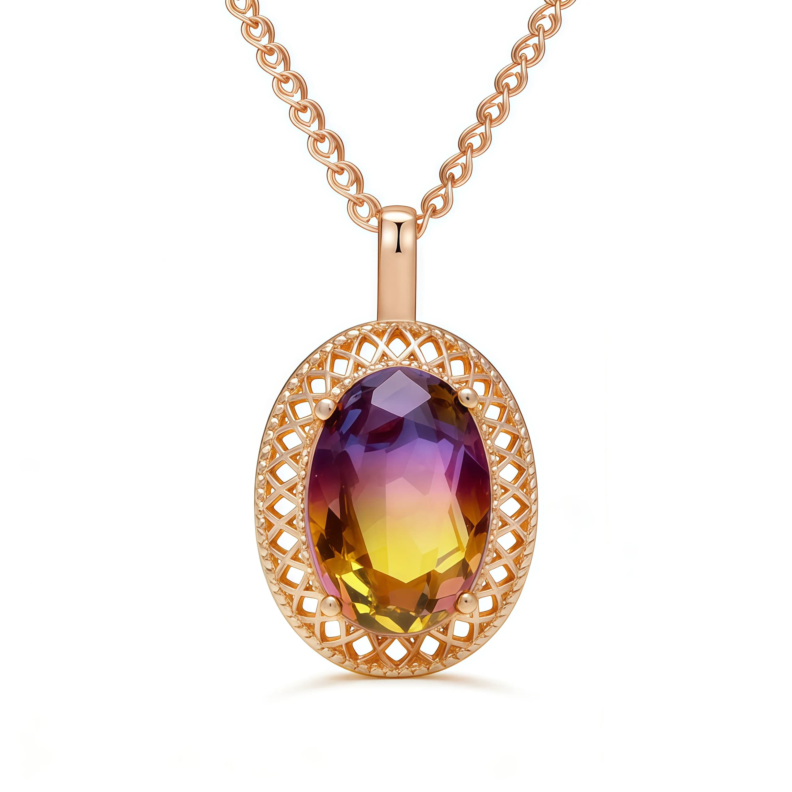Wbmqda – grand pendentif et collier ovales en pierre colorée pour femmes, couleur or Rose 585, ethni