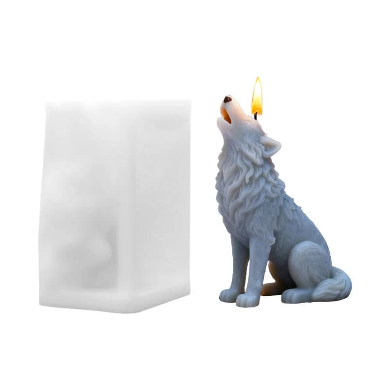 Moule à bougie en silicone loup hurlant sur la neige, style forêt, pour bricolage, cire d'aromathéra