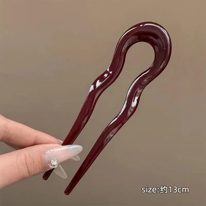 Épingles à cheveux ondulées en forme de U, Styles français, fourchettes à cheveux en résine à 2 broc