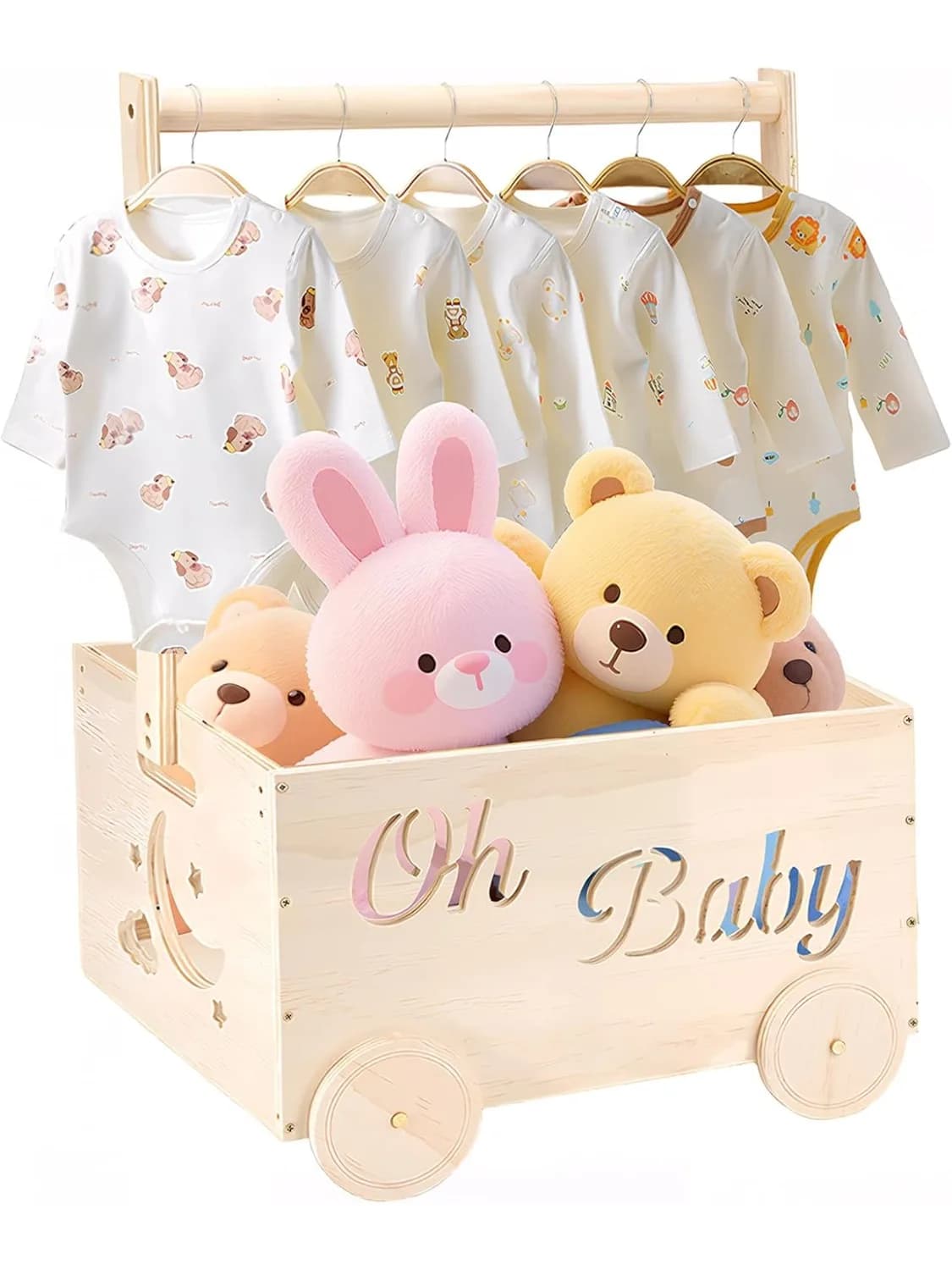 Caisse de rangement en bois pour bébé avec roulettes, panier cadeau créatif DIY pour la fête prénata