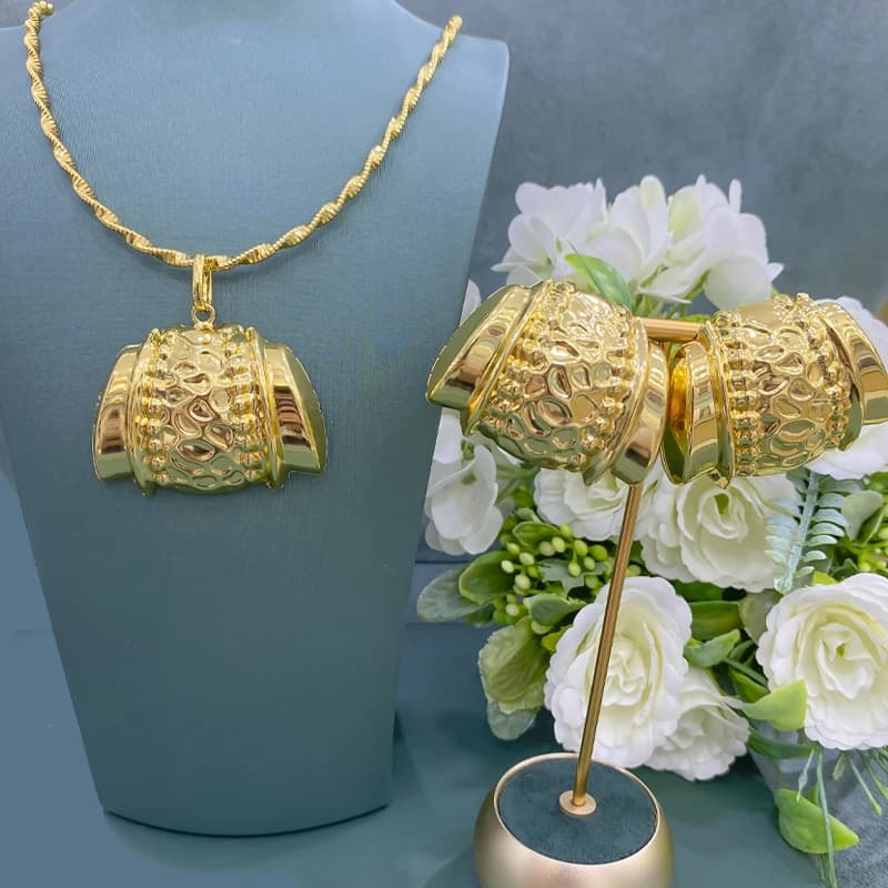 Ensemble de bijoux de luxe pour femmes, couleur or 18 carats, dubaï, collier en cuivre, boucles d'or