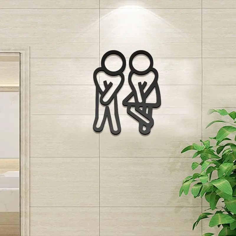 Panneaux de salle de bain amusants pour hommes et femmes, décoration de porte de toilette plate 2D c