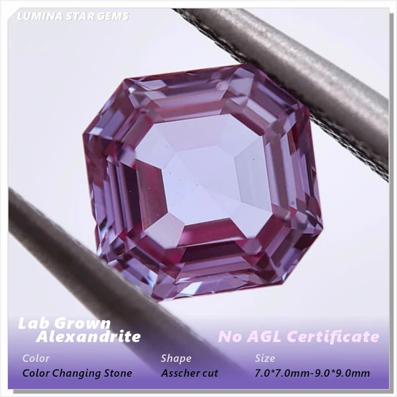 Pierre d'Alexandrite de laboratoire taille Asscher, changeant de vert à violet, haute qualité pour l