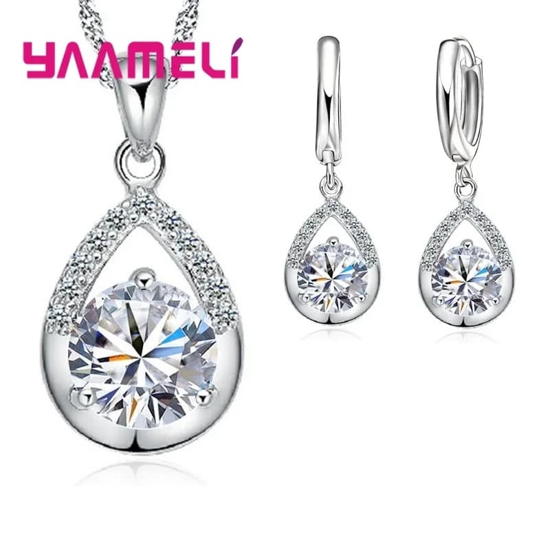 Ensembles de bijoux de mariée en argent Sterling 925 Style romantique goutte d'eau cristal autrichie