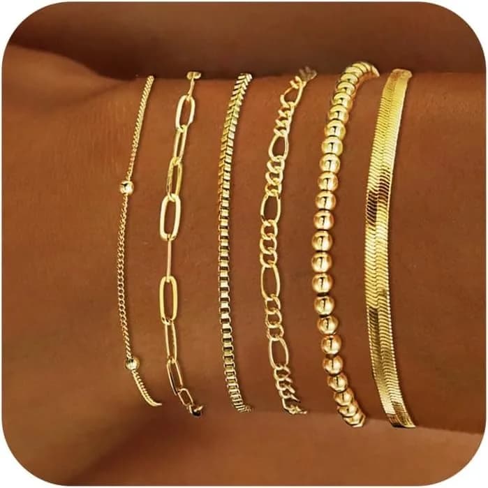 Ensemble de bijoux plaqués or 14 carats pour femme, bracelets imperméables, maillon cubain empilable