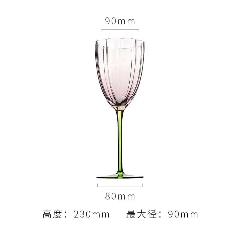 Gobelet à pétales français Vintage rose vert, verre à Champagne de grande valeur, verre de cristal d