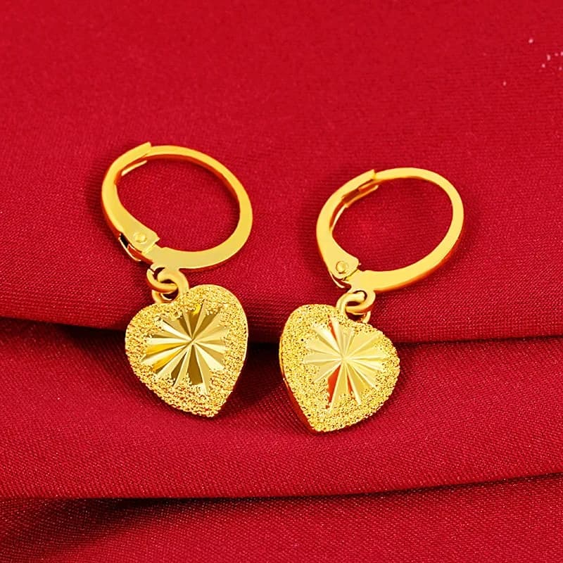 Coeur Pikun fleur plaqué or 24 carats boucles d'oreilles ou collier pendentif bijoux femmes cadeaux 