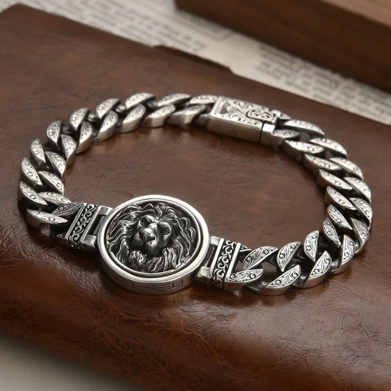 Bracelet tête de Lion pour hommes, Bracelet large manchette Viking, roi Arabesque forêt Punk Hip Hop
