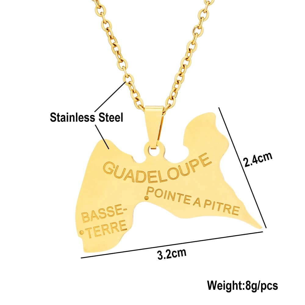 Collier avec pendentif en acier inoxydable pour hommes et femmes, couleur or ou argent, carte de la 