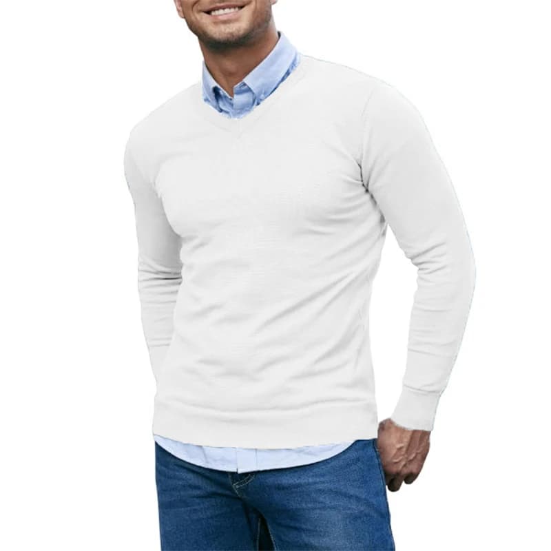 Pull tricoté à col en V pour hommes, pull décontracté, doux, léger, à manches longues, respirant, Sl