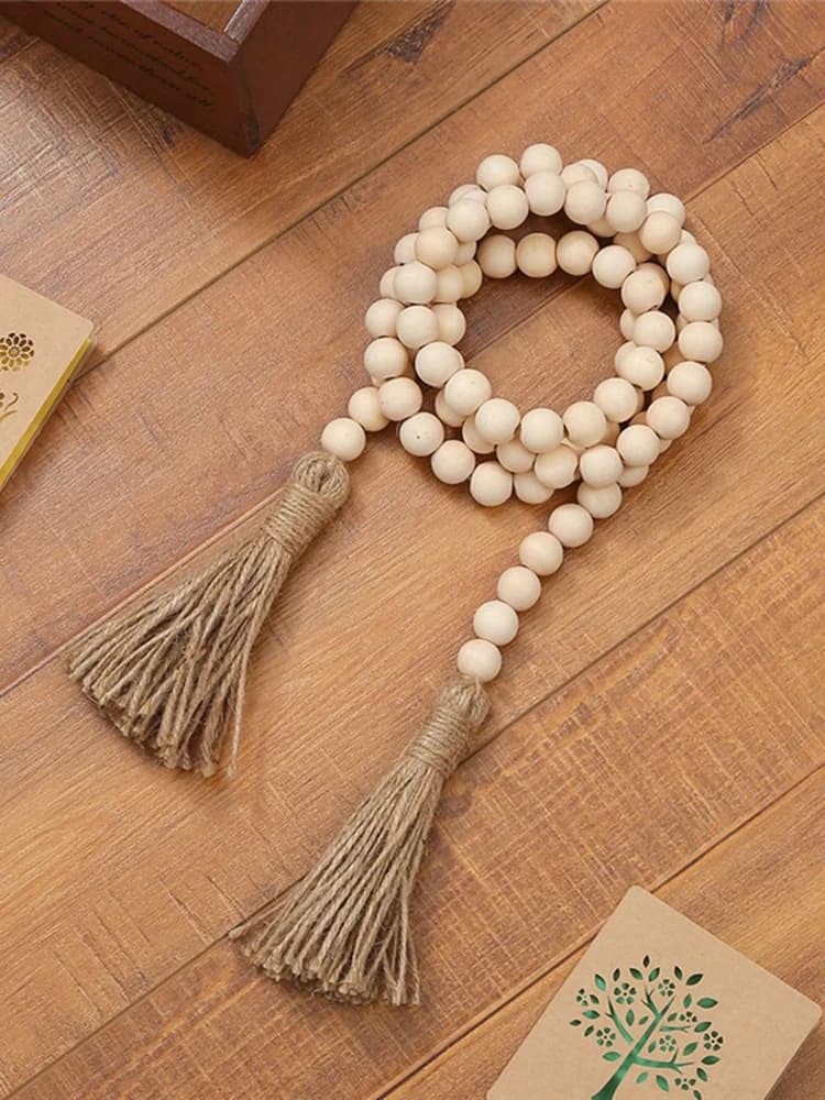 Guirlande de pampilles en perles de bois de Style bohème, faite à la main, glands en Jute, ornement