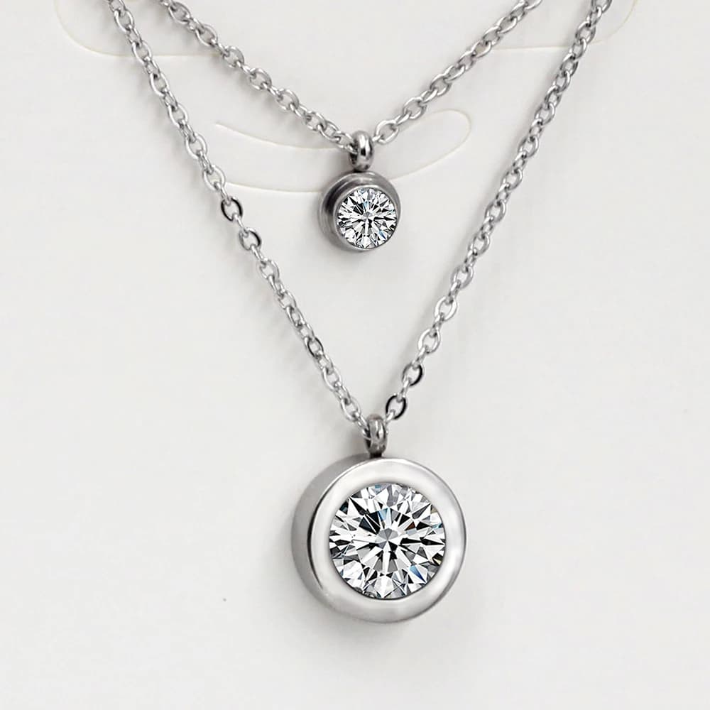 LUXUKISSKIDS – Bijoux de cou de bureau quotidiens, pendentif rond brillant en zircone cubique, chaîn