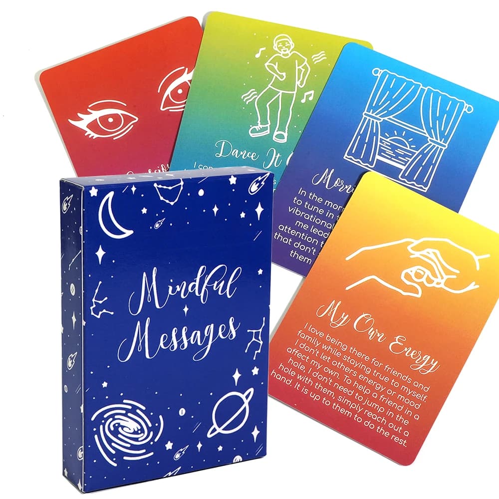 Cartes de messages conscients, jeu d'inspiration quotidienne, affirmations positives incluses, outil