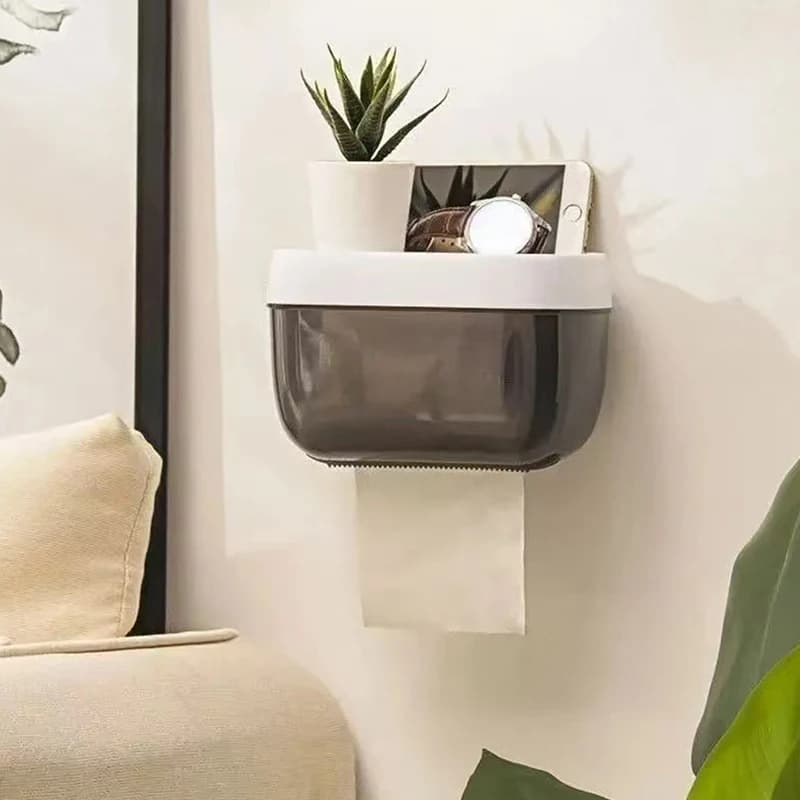 Porte-papier toilette mural peu encombrant avec distributeur de mouchoirs et rangement - Installatio