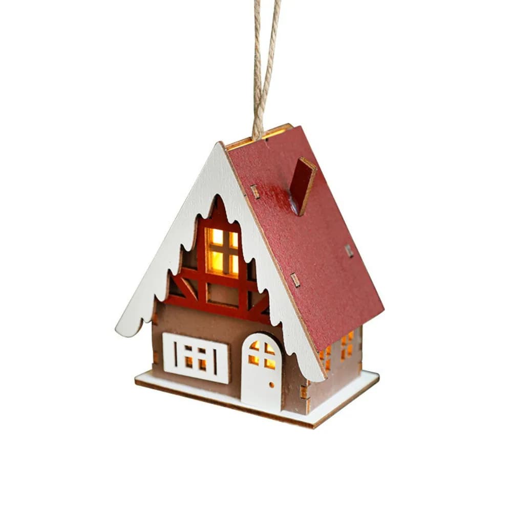 Pendentif décoratif de maison de neige de noël, éclairage suspendu pour arbre de noël, cabine à bûch