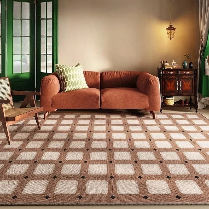 Tapis de décoration rétro français pour salon, tapis sans peluches, tapis de chevet, grand tapis de