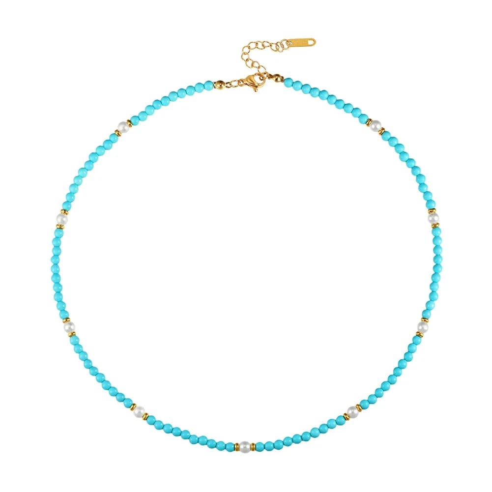 ORSA JEWELS Collier ras du cou vintage en acier inoxydable plaqué or 18 carats avec perles turquoise