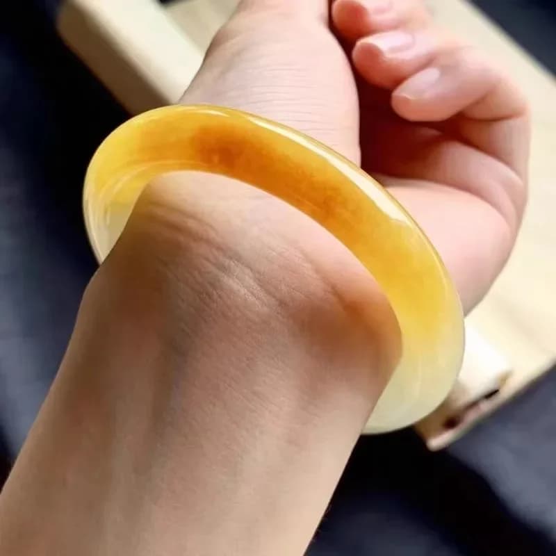 Bracelet en jade naturel jaune glacial, barre ronde Fei, cercle positif, beau paragraphe, cadeau, 60