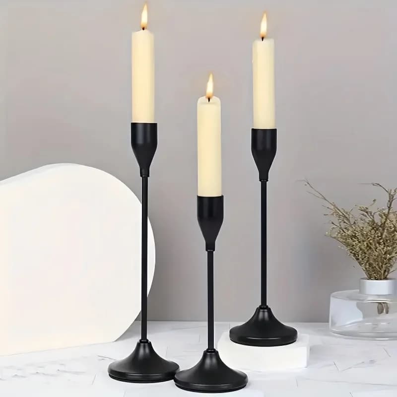 Ensemble de bougeoirs nordiques noirs à base ronde, décoration minimaliste de bureau, centre de tabl