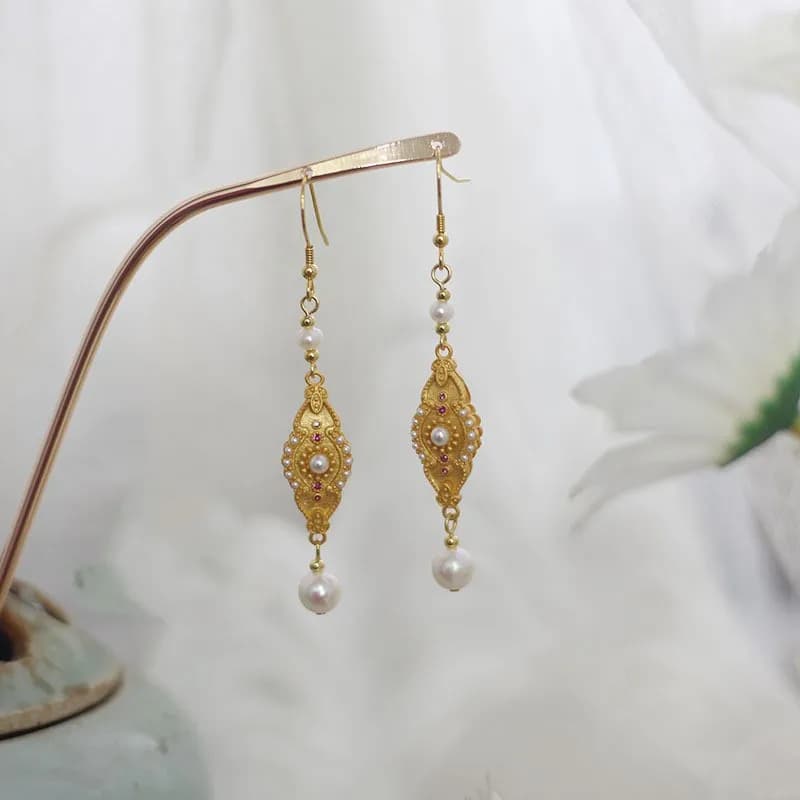 Style Rococo 14K or rempli perle oreille crochet dentelle chaîne goutte balancent cintre Piercing bo