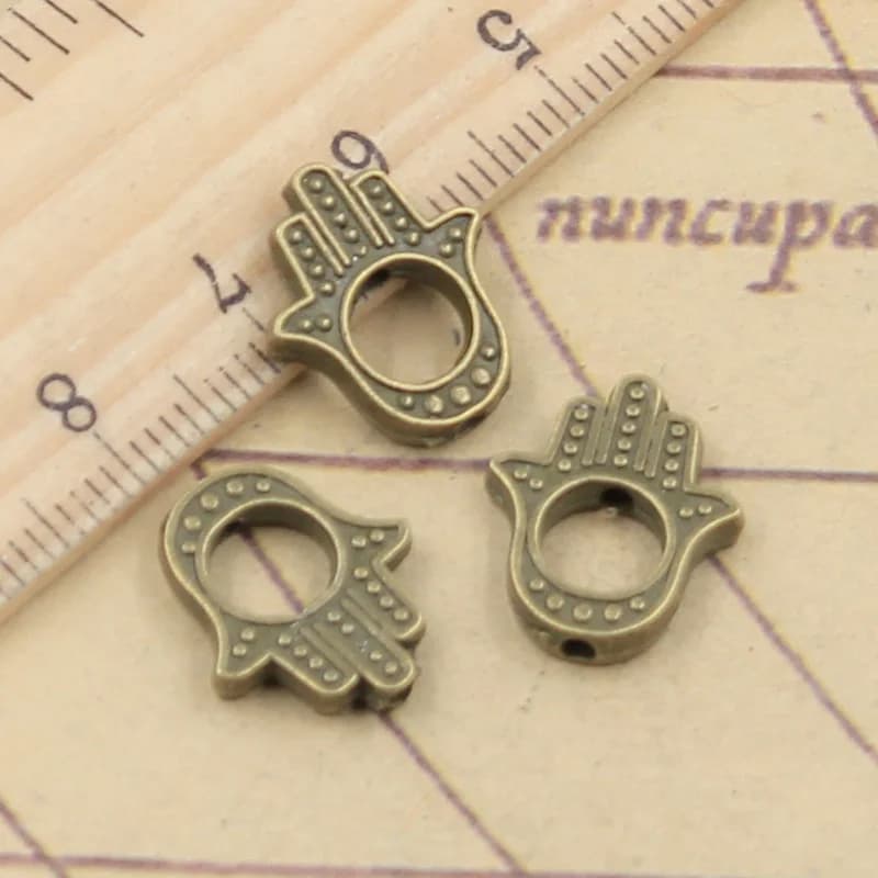 10 pièces breloques Hamsa main perle 16x13mm tibétain Bronze argent couleur pendentifs Antique fabri