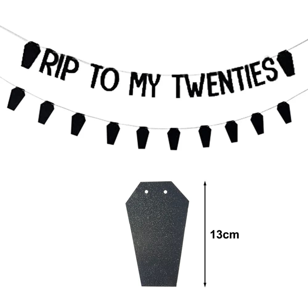 Bannière RIP to My Twenties à paillettes noires, bannière de 30e anniversaire, décoration de fête d'
