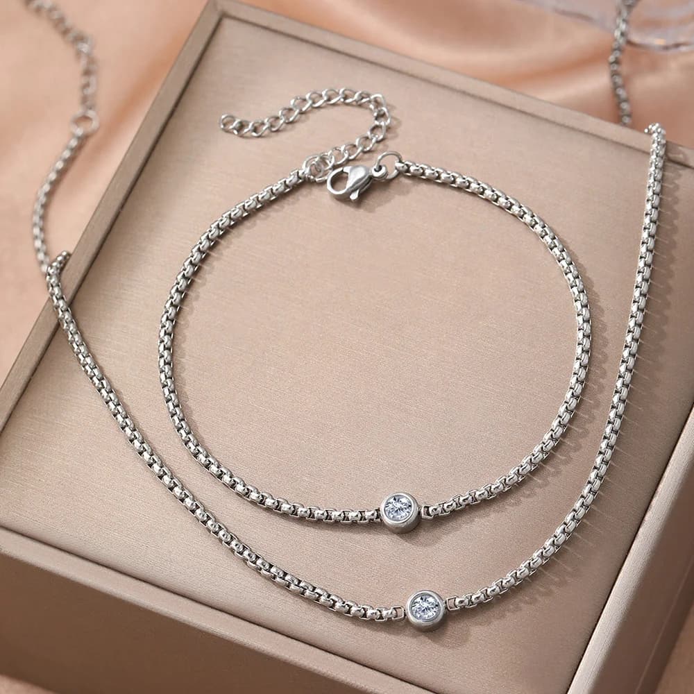 Ensemble bracelet et collier Boho en Zircon, imperméable et résistant à la décoloration, bijoux pour