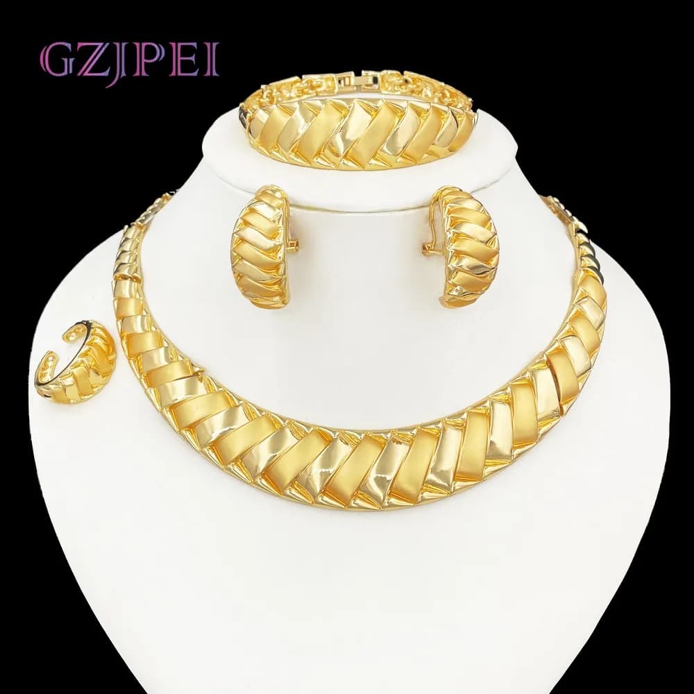 GZJPEI 2025 nouvelle mode femmes ensemble de bijoux conception géométrie irrégulière bijoux plaqué o